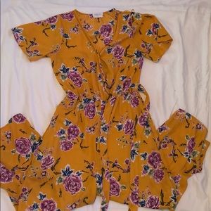 Floral Yellow/Orange Capri Jumpsuit